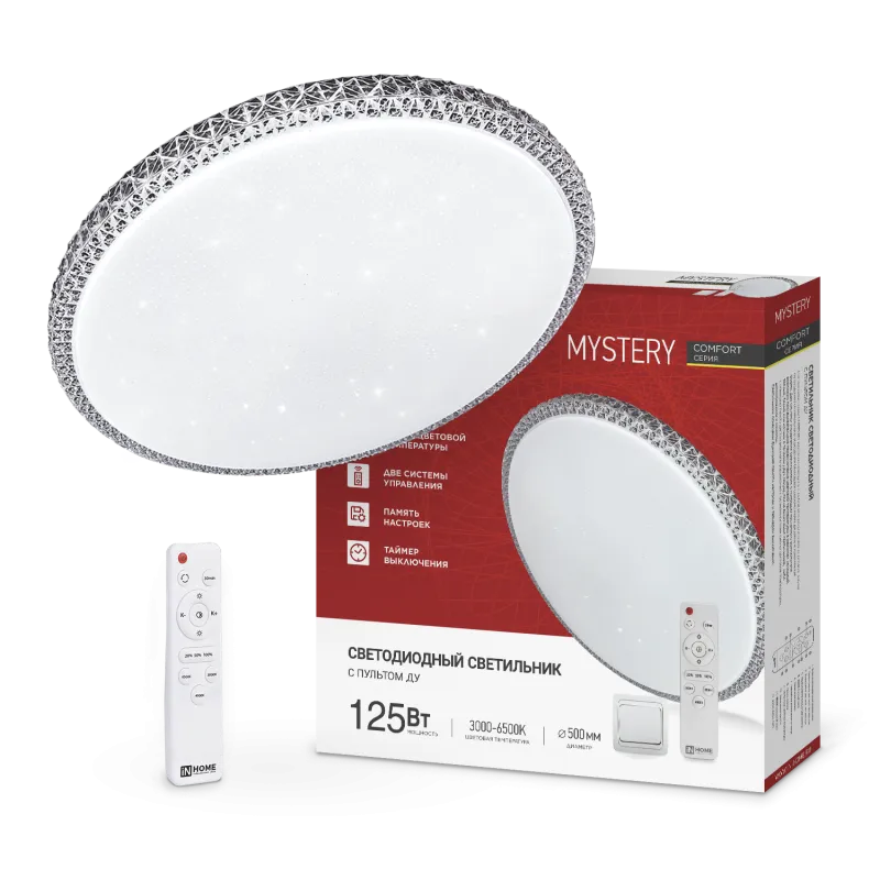 картинка Светильник светодиодный COMFORT MYSTERY 125Вт 230В 3000-6500K 10000Лм 500x80мм с пультом ДУ IN HOME