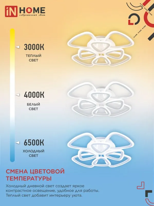 картинка Светильник светодиодный ELEGANT SANSA-W 120Вт 230В 3000-6500K 650х650х130мм c пультом ДУ белый IN HOME