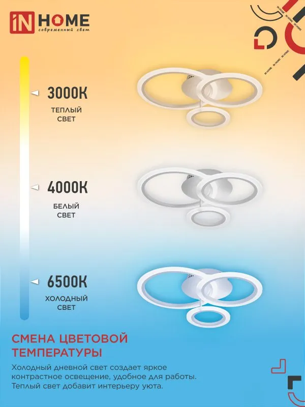 картинка Светильник светодиодный ELEGANT BLISS-W 60Вт 230В 3000-6500K 4700Лм 508х390х120мм c пультом ДУ белый IN HOME