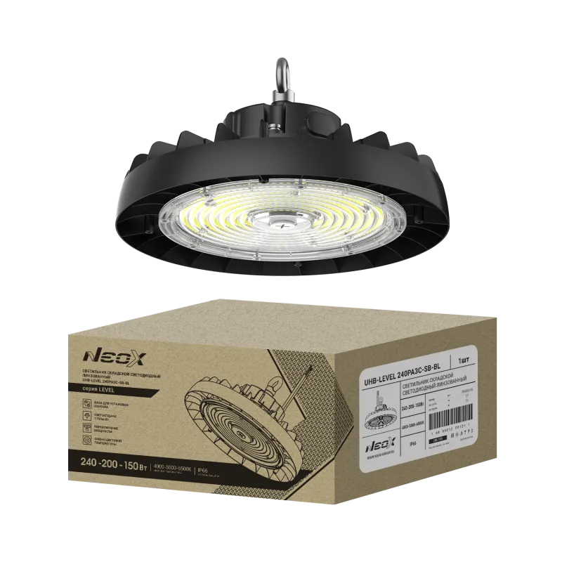 картинка Светильник складской светодиодный UHB-LEVEL 240PA3C-SB-BL 240/200/150Вт 100-277В 175Лм/Вт 3CCT 5лет IP69K NEOX