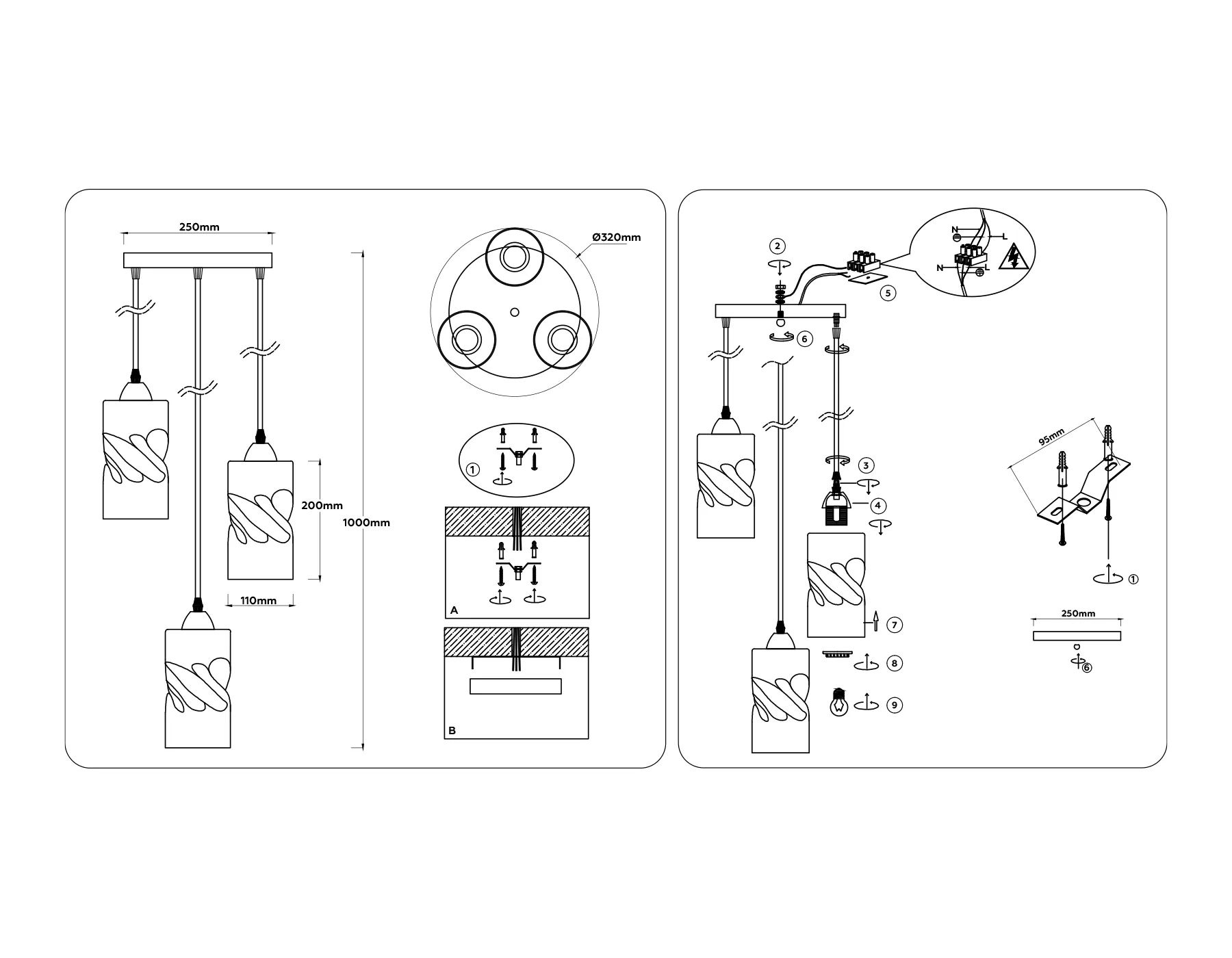 картинка Светильник подвесной со стеклянными плафонами
