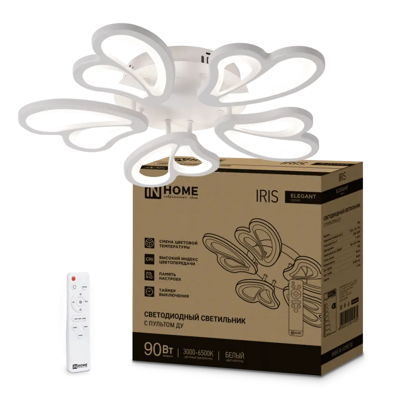 картинка Светильник светодиодный ELEGANT IRIS 90Вт 230В 3000-6500K 550х525х85мм c пультом ДУ белый IN HOME
