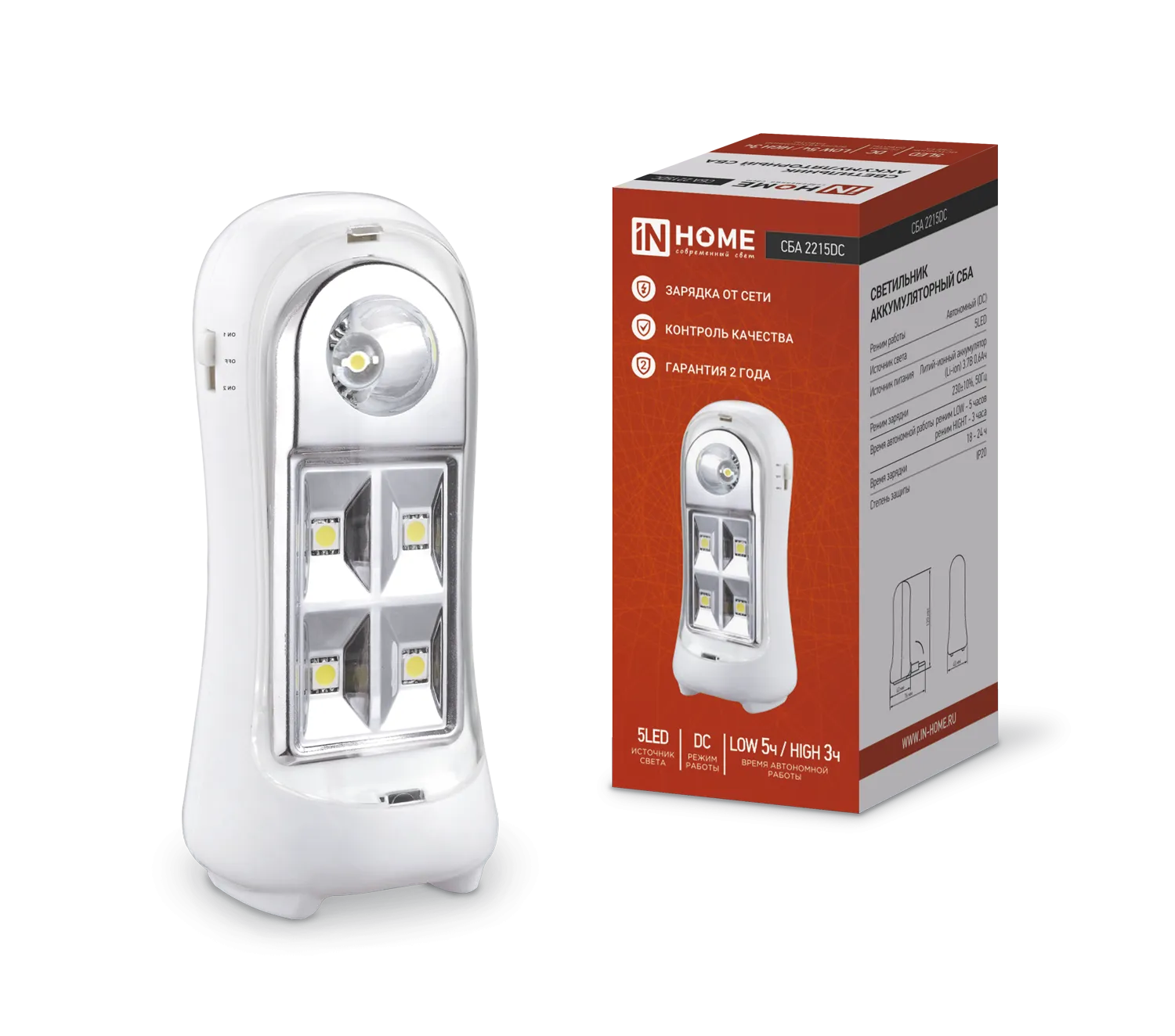 картинка Светильник светодиодный аварийный СБА 2215DC 4+1LED 600mAh lithium battery DC IN HOME