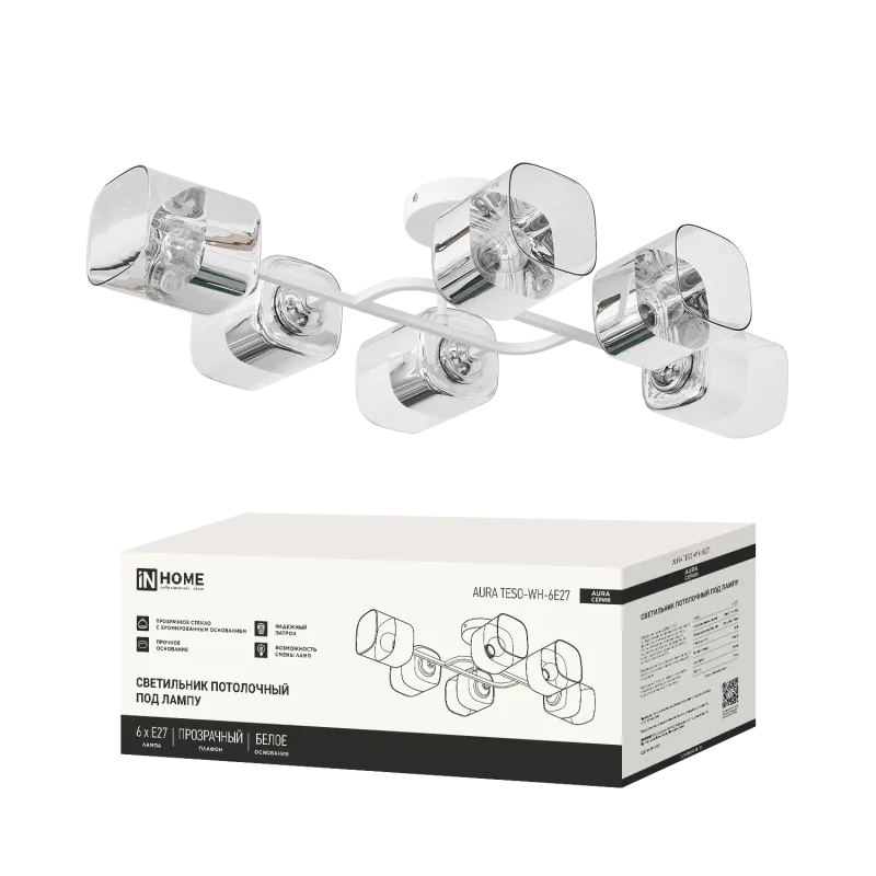 картинка Светильник потолочный под лампу AURA TESO-WH-6E27 720x430x150 белый IN HOME
