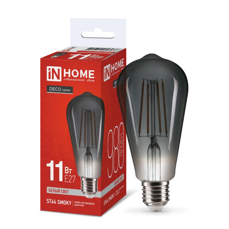 картинка Лампа светодиодная LED-ST64-deco smoky 11Вт 230В E27 4000K 980Лм дымчатая IN HOME