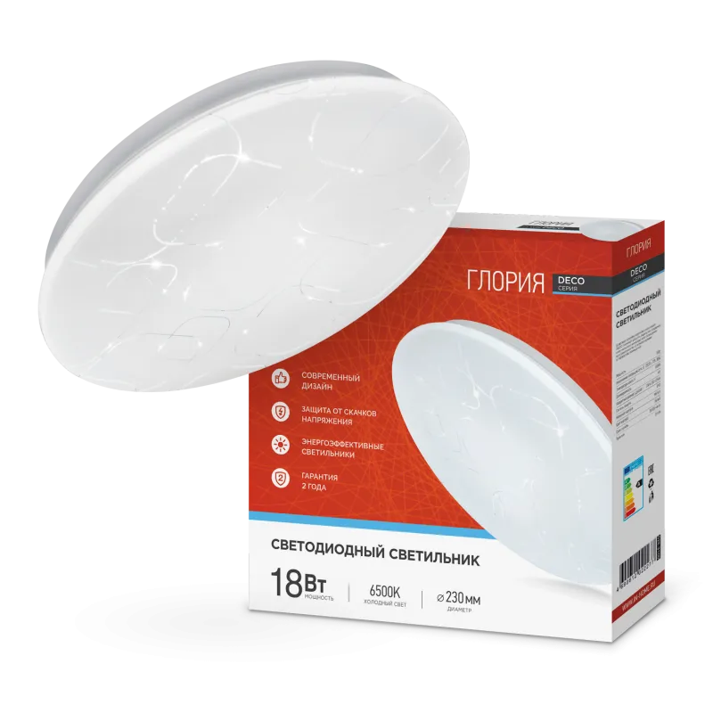 картинка Светильник светодиодный серии DECO ГЛОРИЯ 18Вт 230В 6500К 1620Лм 260х55мм IN HOME