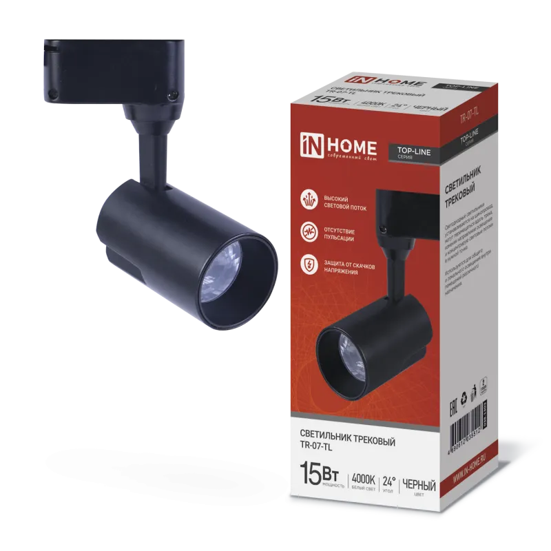 картинка Светильник трековый светодиодный TR-07-TL 15Вт 4000К 1500Лм IP40 24 градуса черный серии TOP-LINE IN HOME