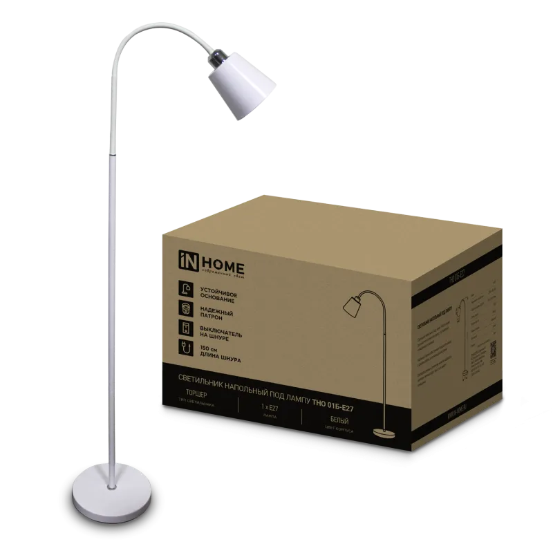 картинка Светильник напольный под лампу ТНО 01-Е27Б 230В белый плафон, белый корпус IN HOME