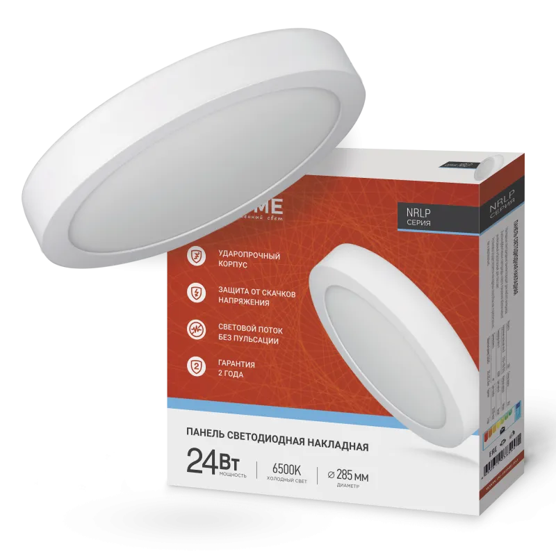 картинка Панель светодиодная накладная круглая NRLP 24Вт 230В 6500К 1680Лм 285мм белая IP40 IN HOME