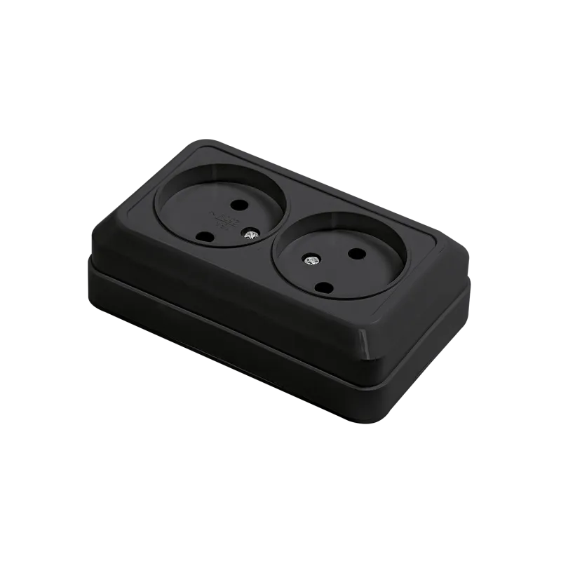 картинка Розетка двойная BOLLETO черная накладная 7102B IN HOME