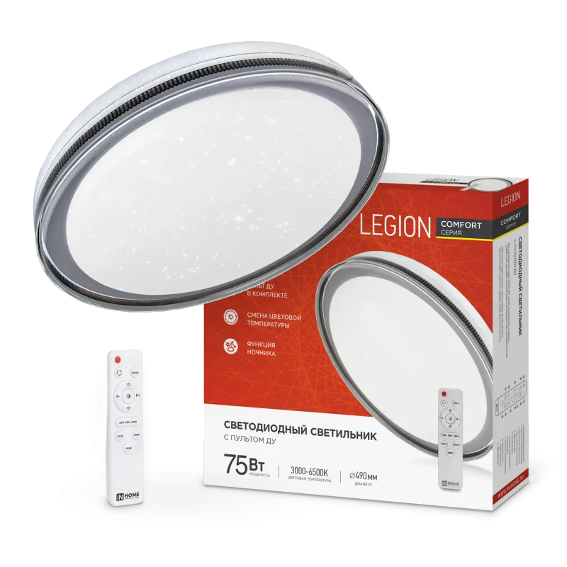 картинка Светильник светодиодный COMFORT LEGION 75Вт 230В 3000-6500K 6000Лм 490x85мм с пультом ДУ IN HOME