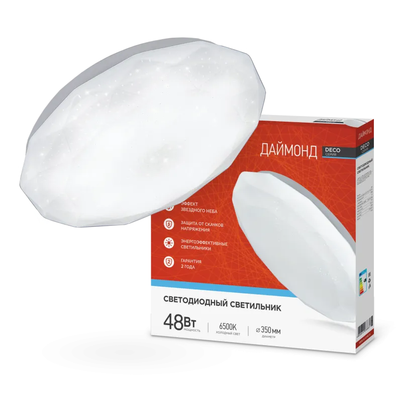 картинка Светильник светодиодный серии DECO ДАЙМОНД 48Вт 230В 6500К 4320Лм 380х55мм IN HOME