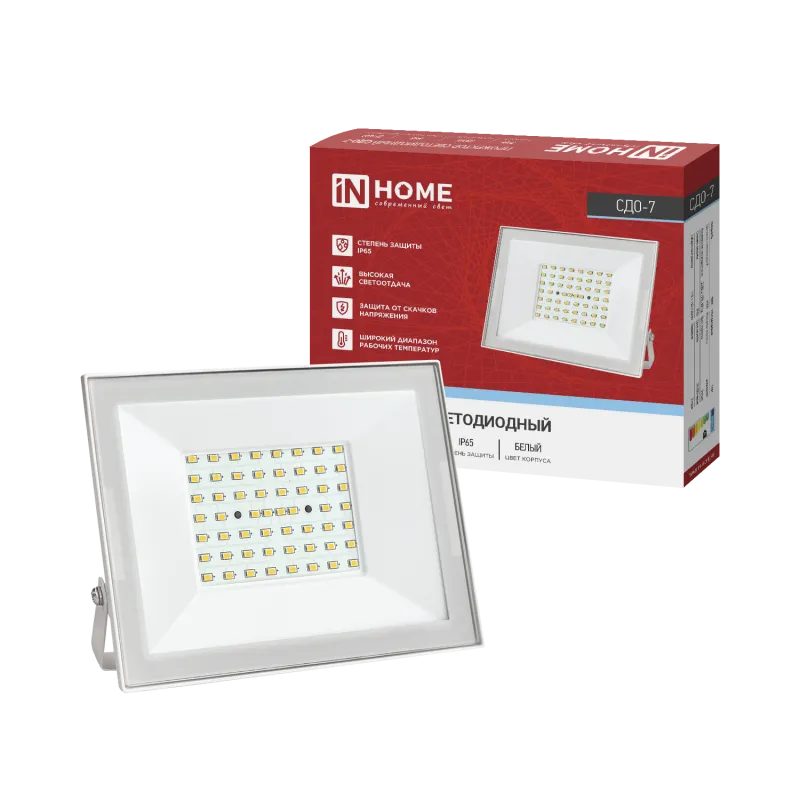 картинка Прожектор светодиодный СДО-7 70Вт 230В 6500К IP65 белый IN HOME