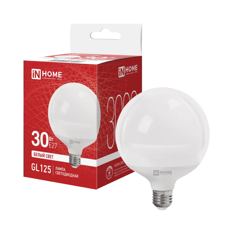картинка Лампа светодиодная LED-GL125-VC 30Вт 230В Е27 4000К 3000Лм 125мм IN HOME