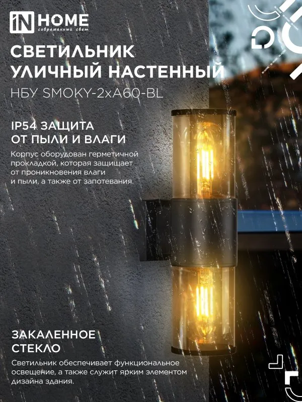 картинка Светильник уличный настенный двусторонний НБУ SMOKY-2хA60-BL алюминиевый черный IP54 IN HOME