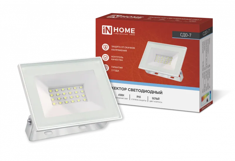 картинка Прожектор светодиодный СДО-7 30Вт 230В 6500К IP65 белый IN HOME