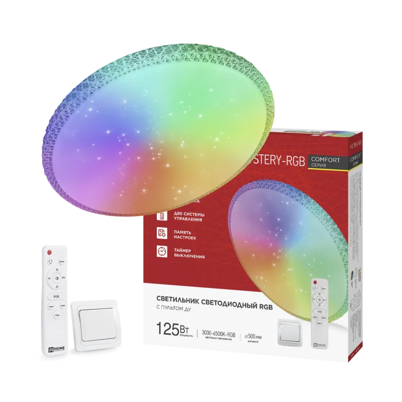 картинка Светильник светодиодный COMFORT MYSTERY-RGB 125Вт 230В 3000-6500K 10000Лм 500x80мм с пультом ДУ IN HOME