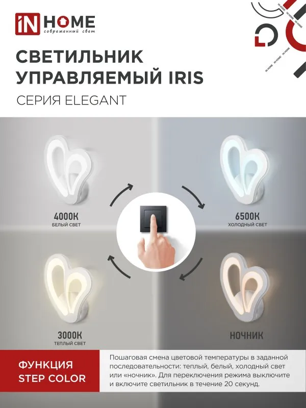 картинка Светильник светодиодный ELEGANT IRIS 15Вт 230В 3000-6500K 1200Лм STEP COLOR белый IN HOME