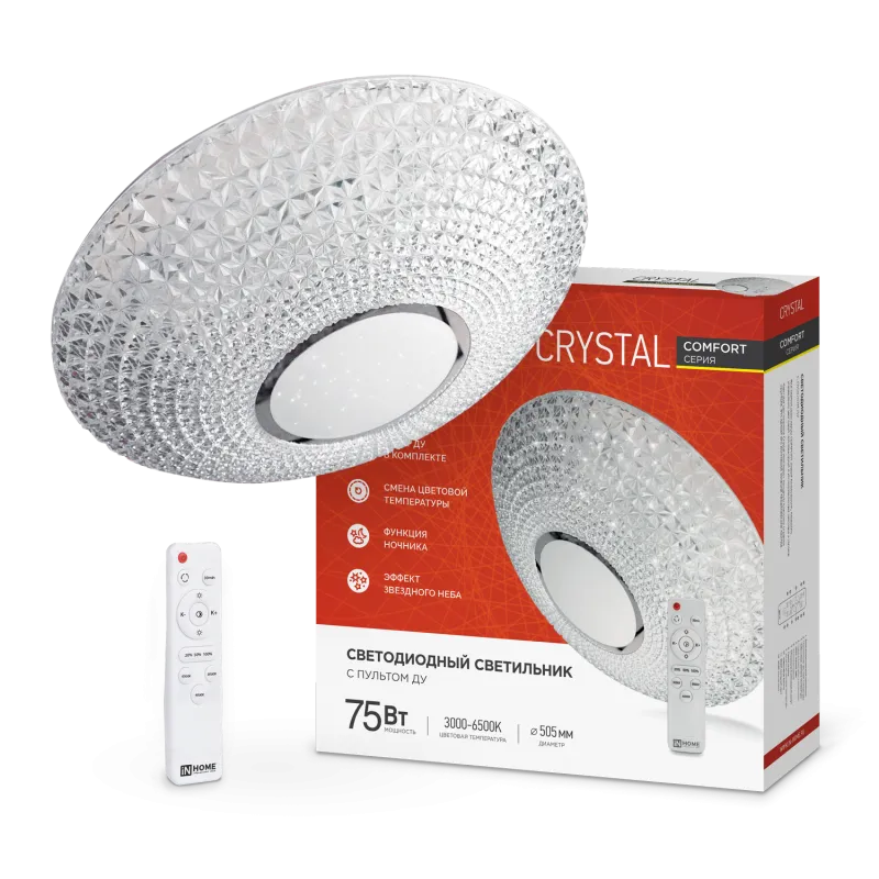 картинка Светильник светодиодный COMFORT CRYSTAL 75Вт 230В 3000-6500K 6000Лм 500x115мм с пультом ДУ IN HOME