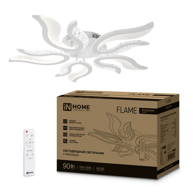 картинка Светильник светодиодный ELEGANT FLAME 90Вт 230В 3000-6500K 820х802х87мм c пультом ДУ белый IN HOME