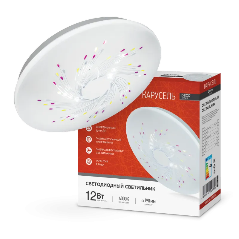 картинка Светильник светодиодный серии DECO КАРУСЕЛЬ 12Вт 230В 4000К 1080Лм 210х65мм IN HOME