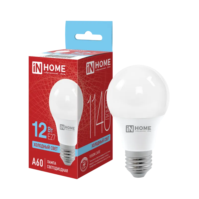 картинка Лампа светодиодная LED-A60-VC 12Вт 230В Е27 6500К 1140Лм IN HOME