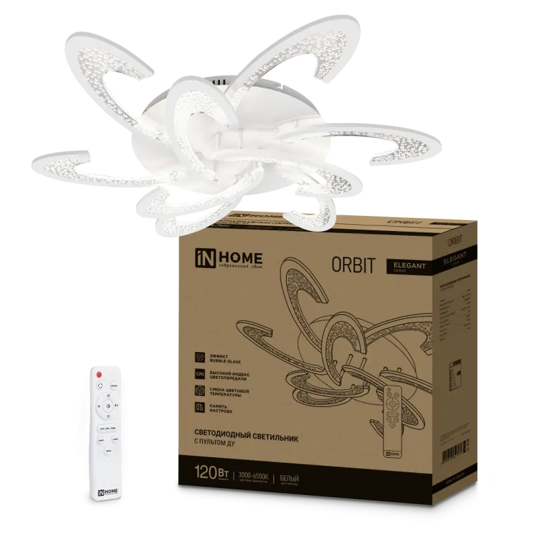 картинка Светильник светодиодный ELEGANT ORBIT 120Вт 230В 3000-6500K 925х810х120мм c пультом ДУ белый IN HOME