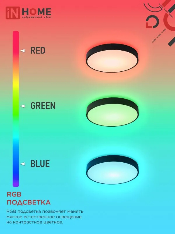 картинка Светильник светодиодный SCANDY SIMPLE-125RGB-RCB 125Вт 230В 3000-6500K 10000Лм 400x50мм пульт ДУ черный IN HOME