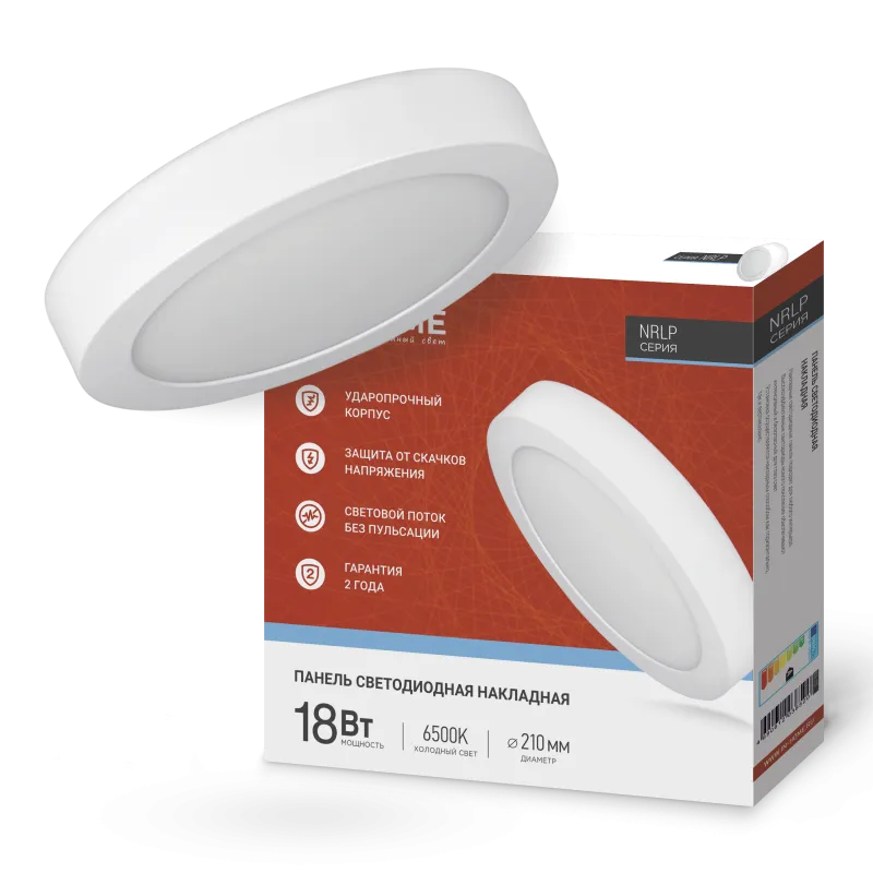 картинка Панель светодиодная накладная круглая NRLP 18Вт 230В 6500К 1260Лм 210мм белая IP40 IN HOME