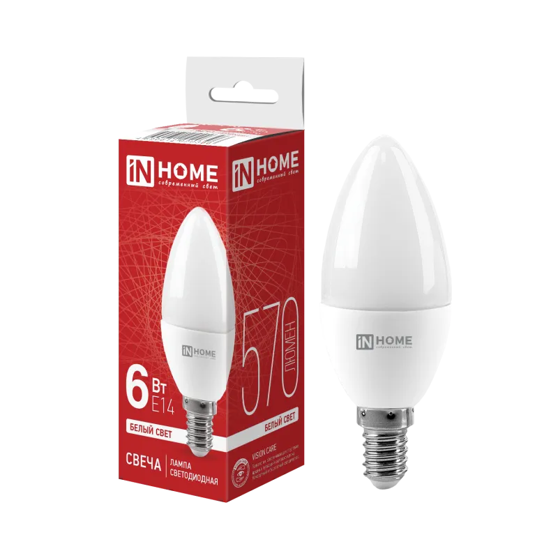 картинка Лампа светодиодная LED-СВЕЧА-VC 6Вт 230В Е14 4000К 570Лм IN HOME