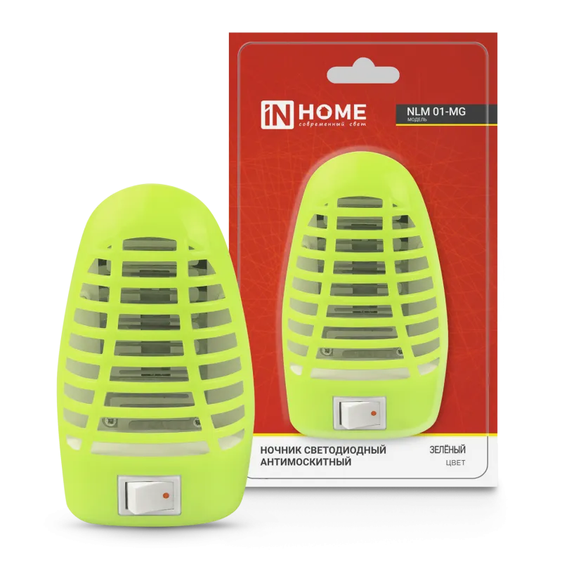 картинка Ночник светодиодный антимоскитный NLM 01-MG зеленый с выключателем 230В IN HOME