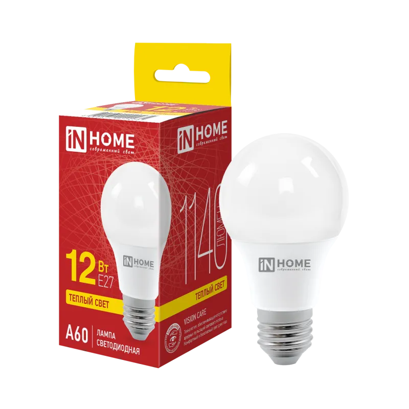 картинка Лампа светодиодная LED-A60-VC 12Вт 230В Е27 3000К 1140Лм IN HOME