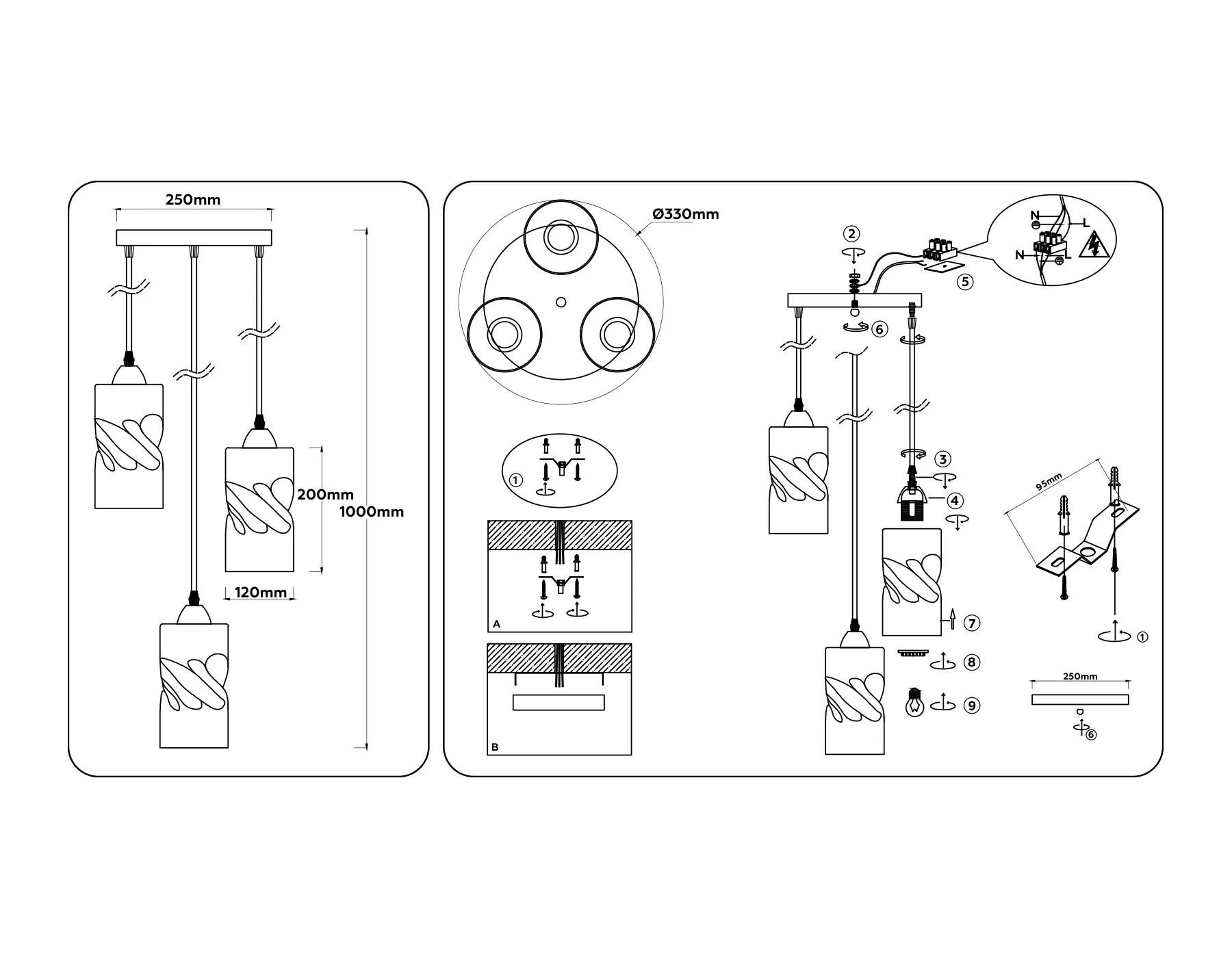 картинка Светильник подвесной со стеклянными плафонами