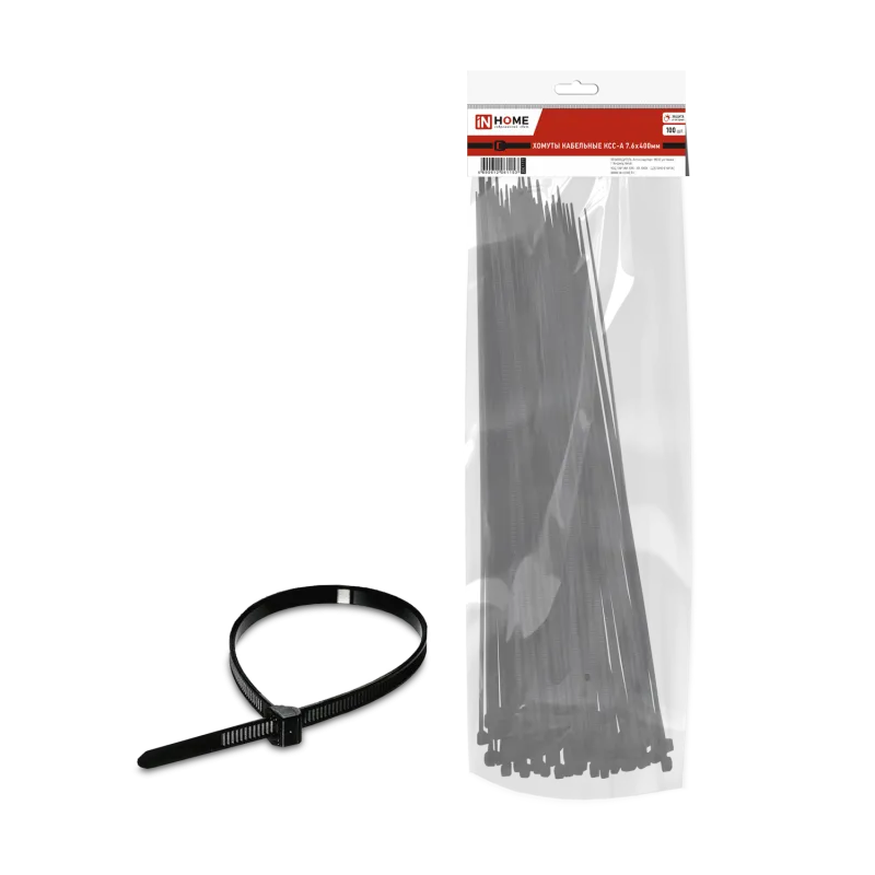 картинка Хомут КСС-А 7,6х400 нейлоновый с УФ защитой черный (100шт./упак.) IN HOME