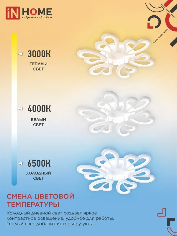 картинка Светильник светодиодный ELEGANT IRIS 120Вт 230В 3000-6500K 607х535х85мм c пультом ДУ белый IN HOME