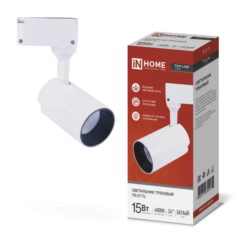 картинка Светильник трековый светодиодный TR-07-TL 15Вт 4000К 1500Лм IP40 24 градуса белый серии TOP-LINE IN HOME