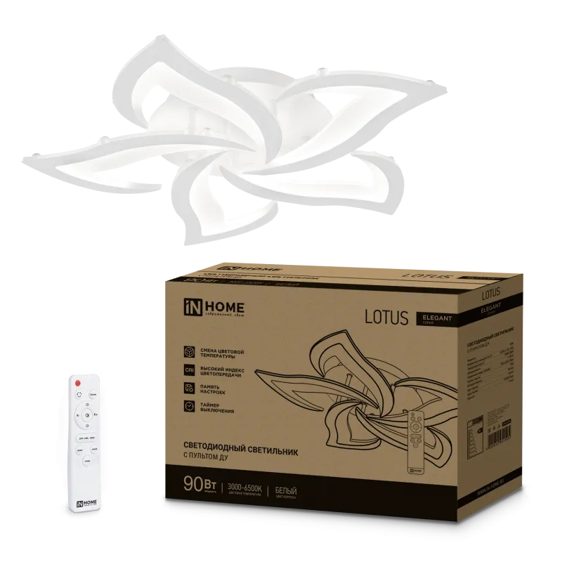 картинка Светильник светодиодный ELEGANT LOTUS 90Вт 230В 3000-6500K 590х570х90мм c пультом ДУ белый IN HOME