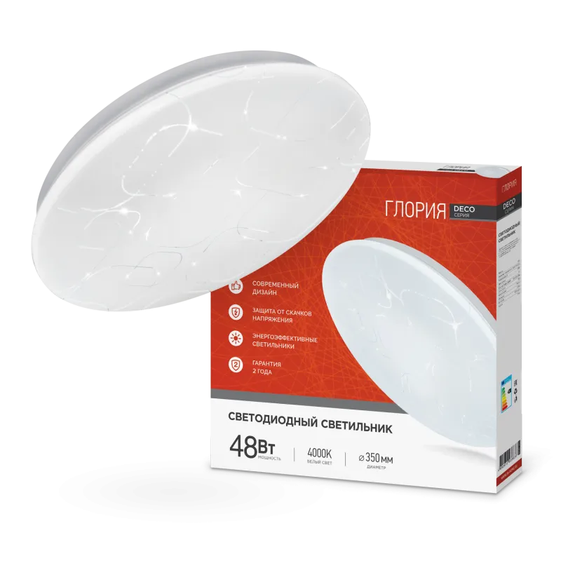 картинка Светильник светодиодный серии DECO ГЛОРИЯ 48Вт 230В 4000К 4320Лм 380х55мм IN HOME
