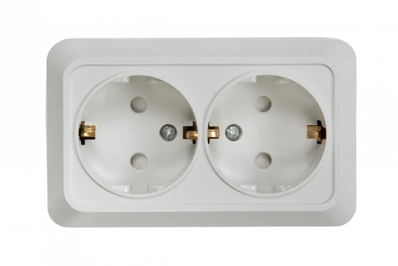 картинка Розетка двойная с заземлением со шторкой BOLLETO белая накладная 7128х IN HOME