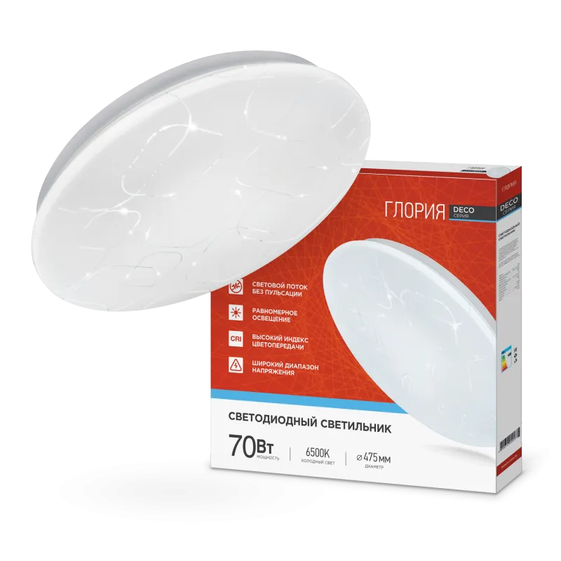 картинка Светильник светодиодный серии DECO ГЛОРИЯ 70Вт 230В 6500К 6300Лм 483х67мм IN HOME