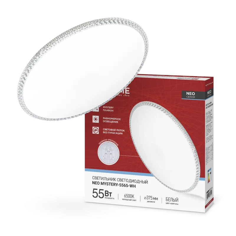 картинка Светильник светодиодный NEO MYSTERY-5565-WH 55Вт 230В 6500K 4400Лм 375x60мм белый IN HOME