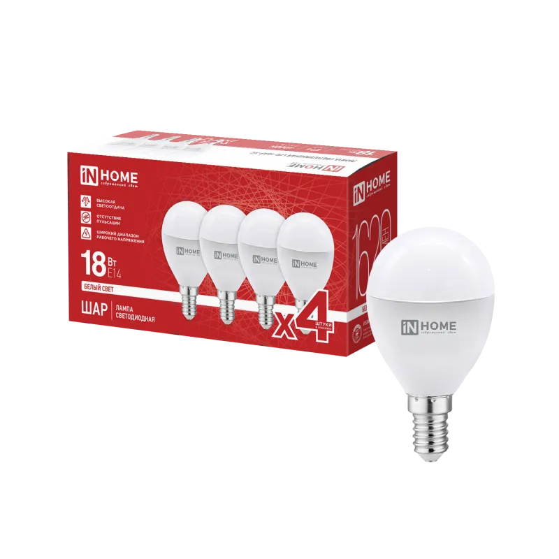 картинка Лампа светодиодная LED-ШАР-VC 4PACK 18Вт 230В Е14 4000К 1620Лм (4шт./упак) IN HOME