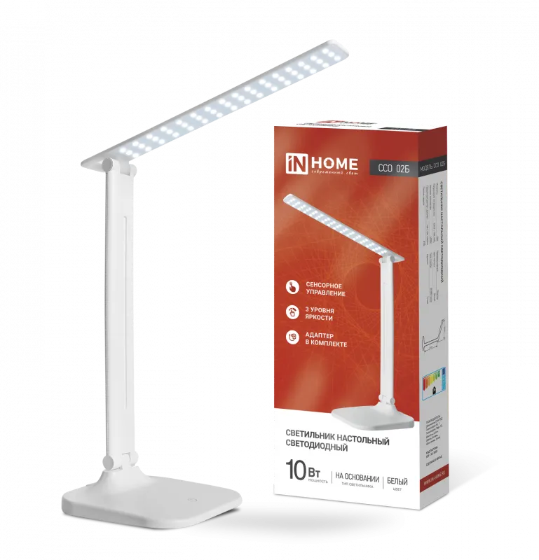 картинка Светильник настольный светодиодный SIMPLE ССО-02Б 10Вт 625Лм сенсор, адаптер БЕЛЫЙ IN HOME