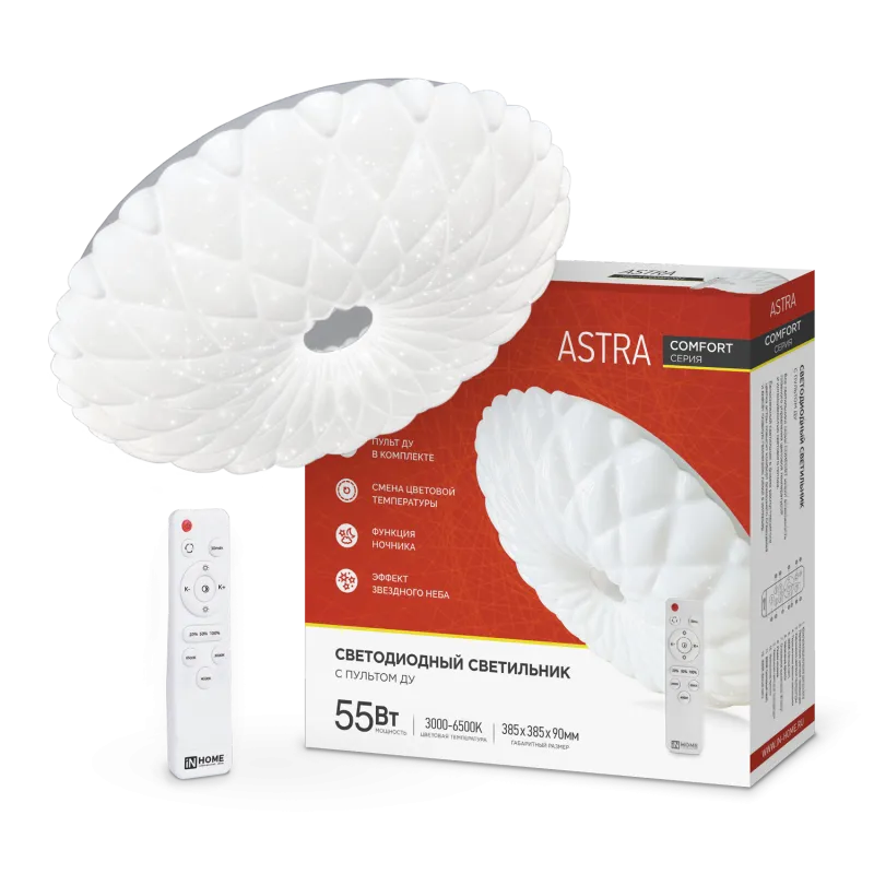 картинка Светильник светодиодный COMFORT ASTRA 55Вт 230В 3000-6500K 4400Лм 385x90мм с пультом ДУ IN HOME
