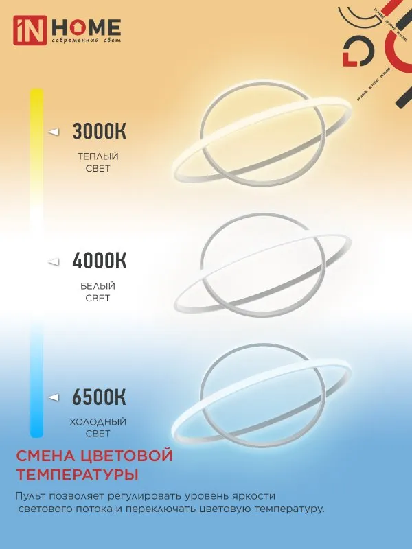 картинка Светильник светодиодный ESTETIKA RING-95RC-2WH 95Вт 230В 3000-6500K 600/400 1.2м трос пульт ДУ белый IN HOME