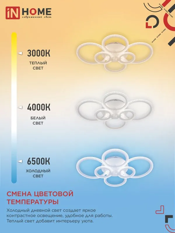картинка Светильник светодиодный ELEGANT BLISS-W-BG 120Вт 230В 3000-6500K 8400Лм 780х550х130мм пульт ДУ белый IN HOME