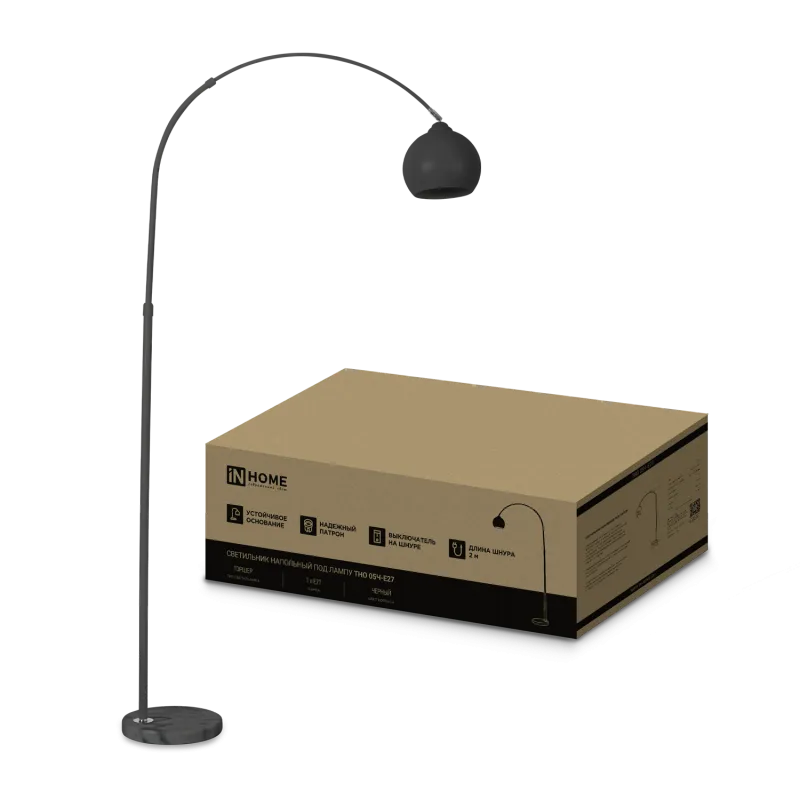 картинка Светильник напольный под лампу ТНО 05-Е27Ч 230В черный плафон, черный корпус IN HOME