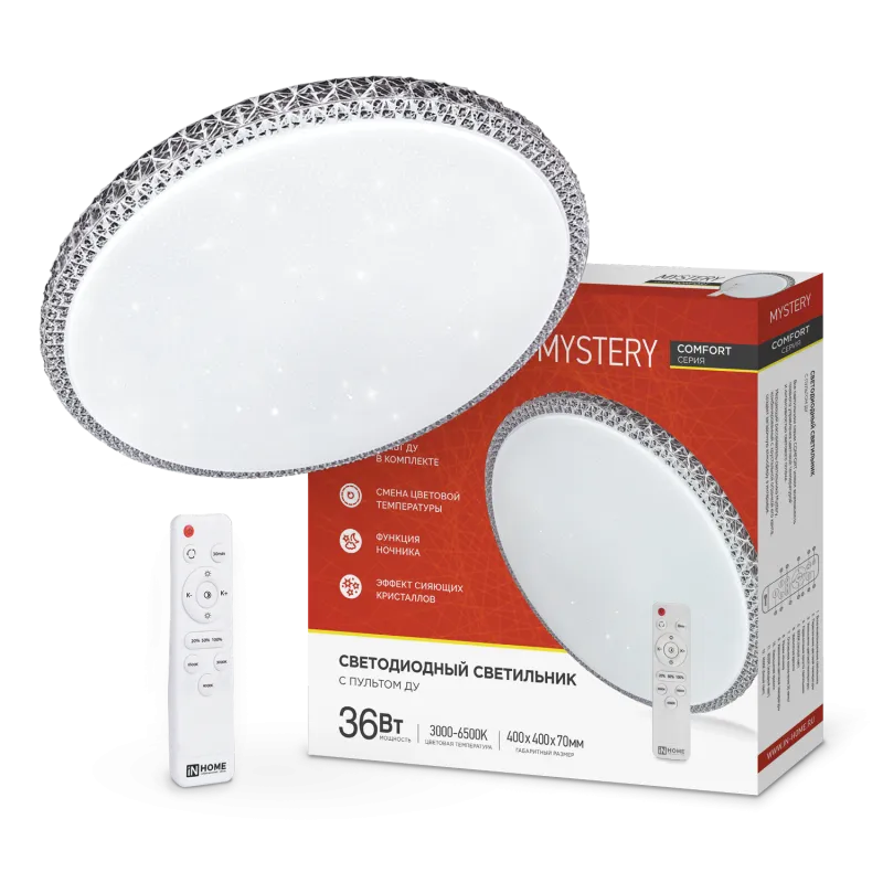 картинка Светильник светодиодный COMFORT MYSTERY 36Вт 230В 3000-6500K 2900Лм 400x70мм с пультом ДУ IN HOME