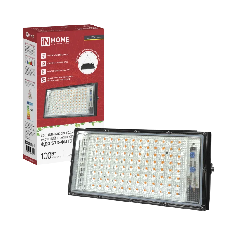 картинка Прожектор светодиодный ФДО STD-ФИТО красно-синий спектр 100Вт IP65 черный IN HOME
