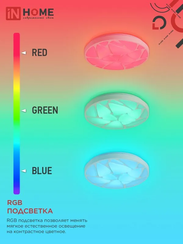картинка Светильник светодиодный COMFORT SHELL-RGB 75Вт 230В 3000-6500K 6000Лм 500x80мм с пультом ДУ IN HOME
